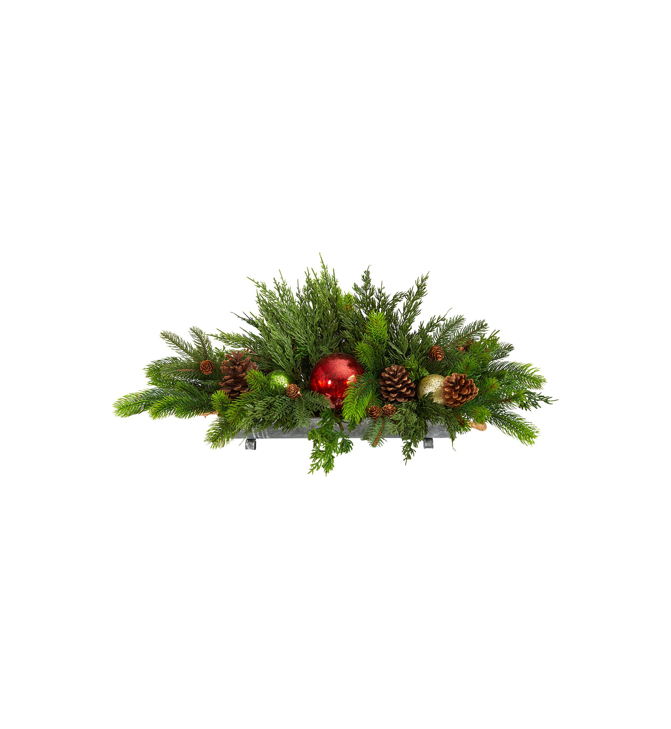 24-Inch Cedar Pine, Pinecones and Ornaments Artificial Christmas Arrangement in Tin Vase