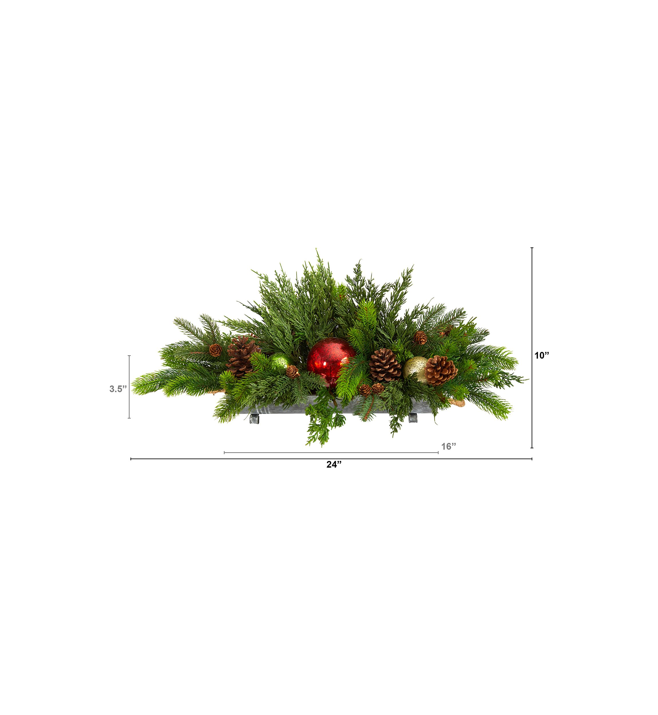 24-Inch Cedar Pine, Pinecones and Ornaments Artificial Christmas Arrangement in Tin Vase