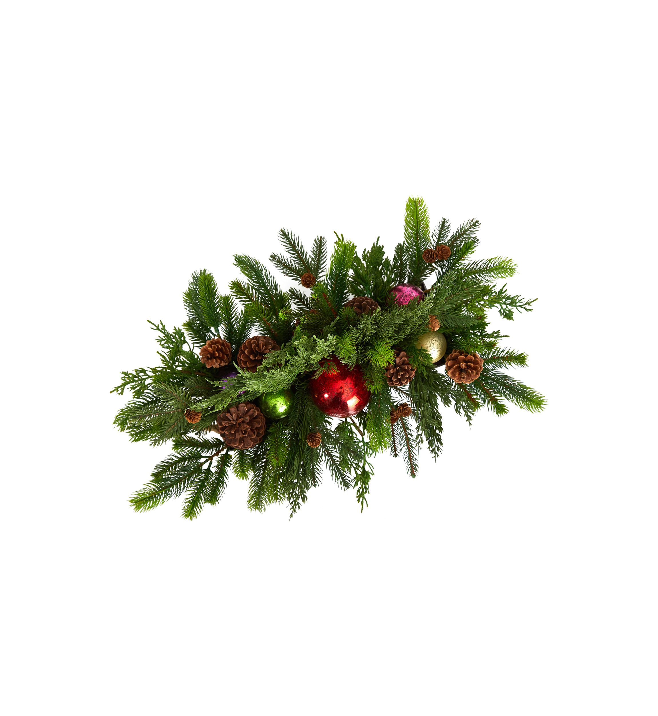 24-Inch Cedar Pine, Pinecones and Ornaments Artificial Christmas Arrangement in Tin Vase