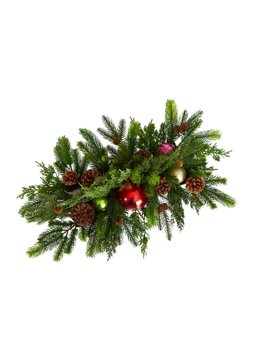 24-Inch Cedar Pine, Pinecones and Ornaments Artificial Christmas Arrangement in Tin Vase