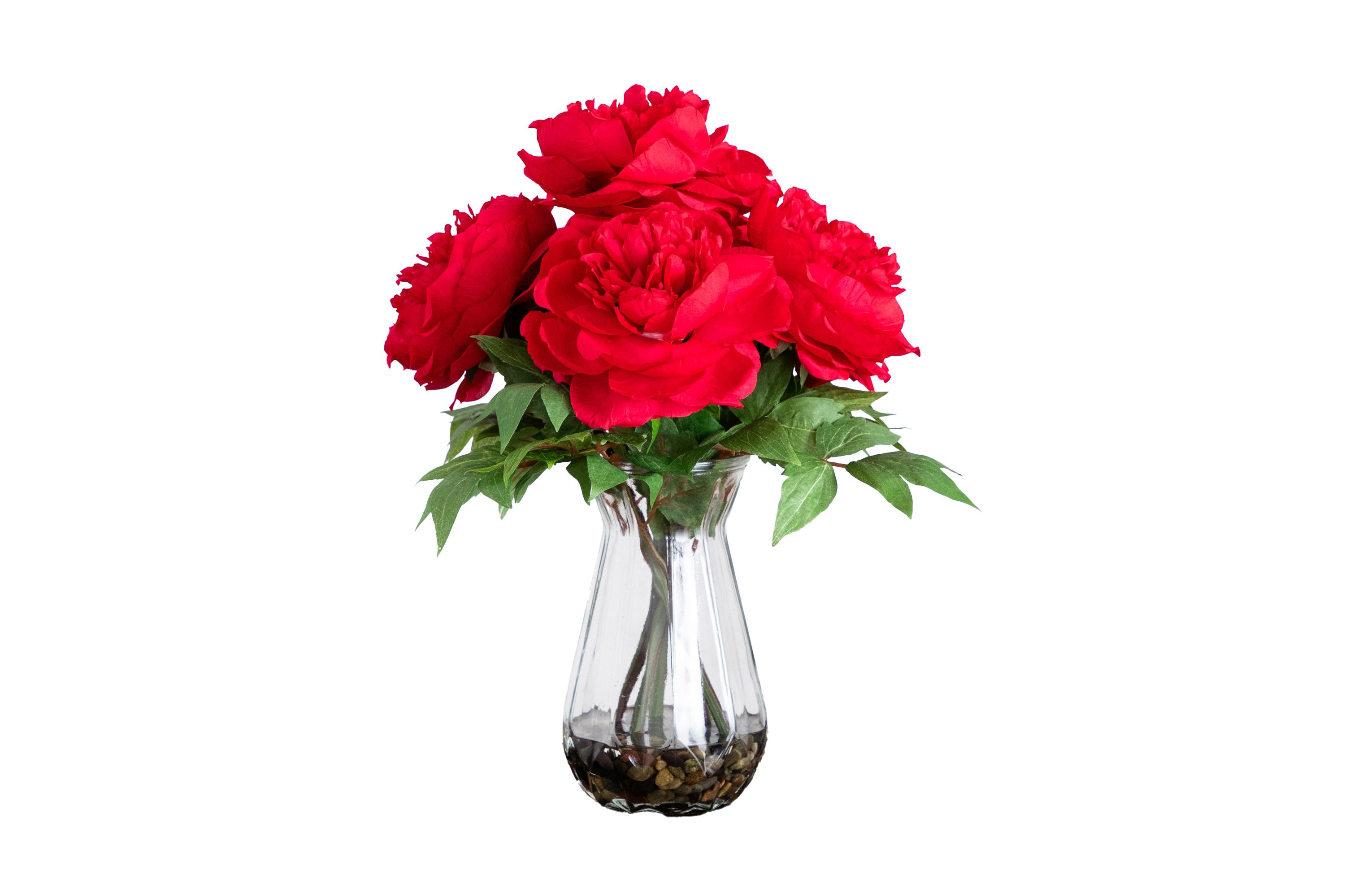 16in. Artificial Peony Arrangement in Glass Vase