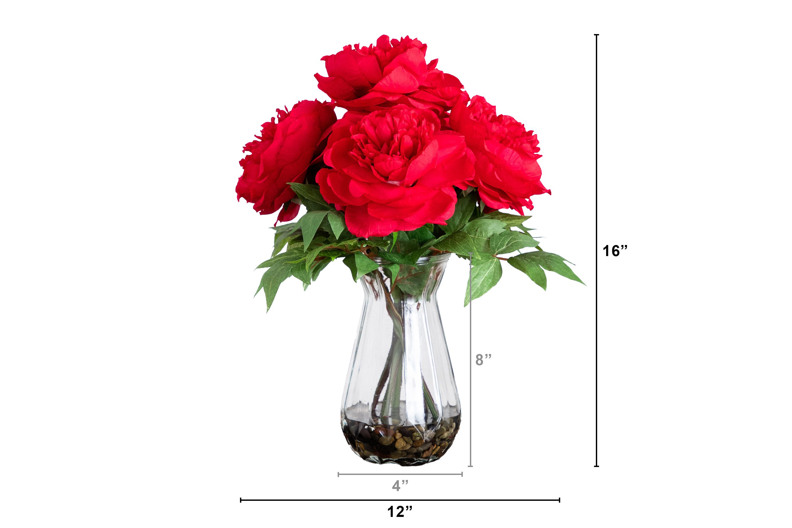 16in. Artificial Peony Arrangement in Glass Vase