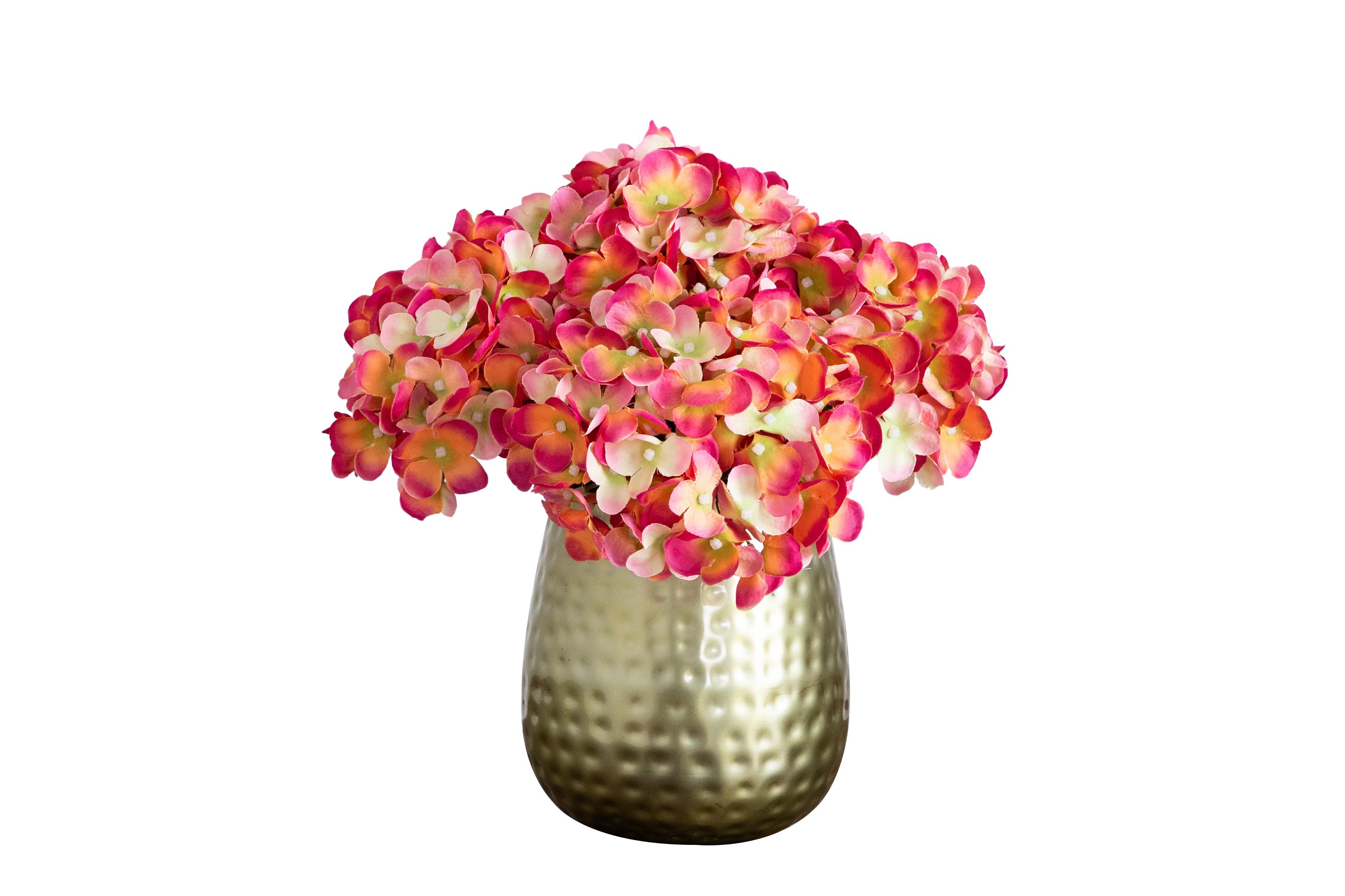 11in. Artificial Hydrangea Arrangement in Gold Metal Vase
