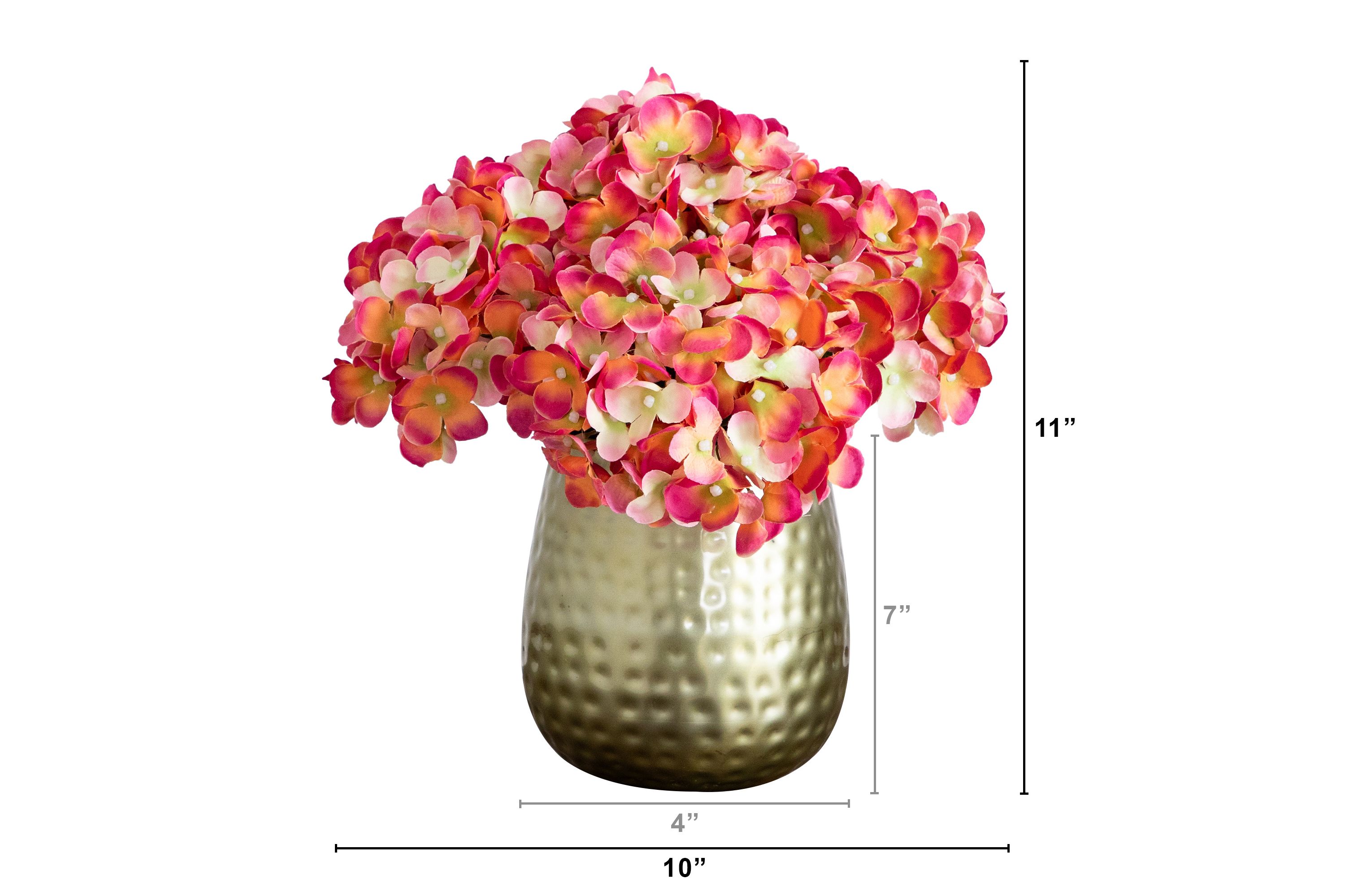 11in. Artificial Hydrangea Arrangement in Gold Metal Vase