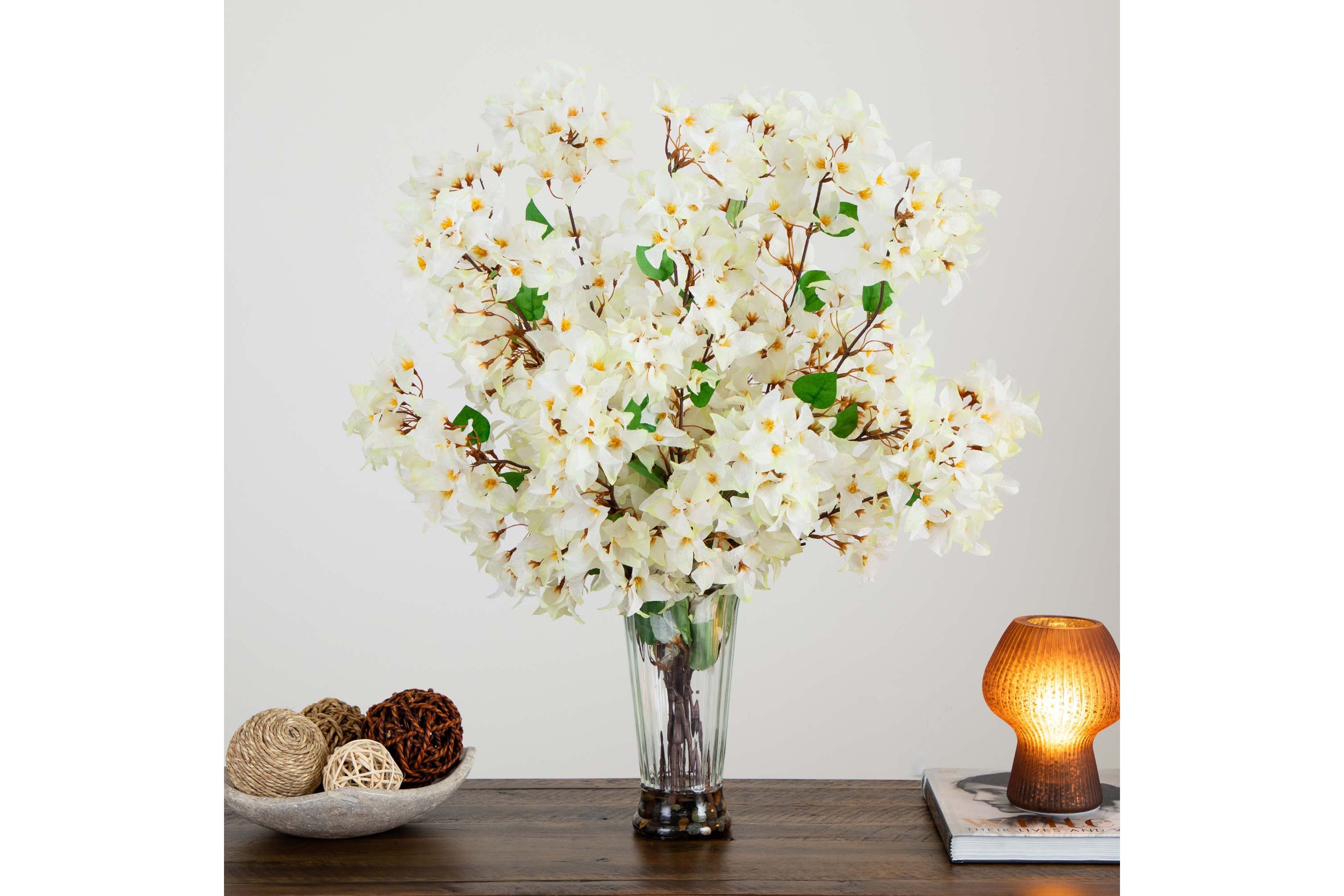 30in. Artificial Bougainvillea Arrangement in Glass Vase