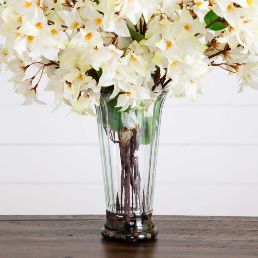 30in. Artificial Bougainvillea Arrangement in Glass Vase
