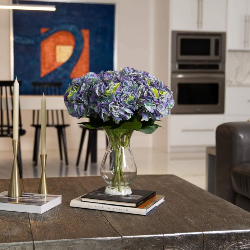 20-Inch  Artificial Hydrangea Arrangement in Glass Vase