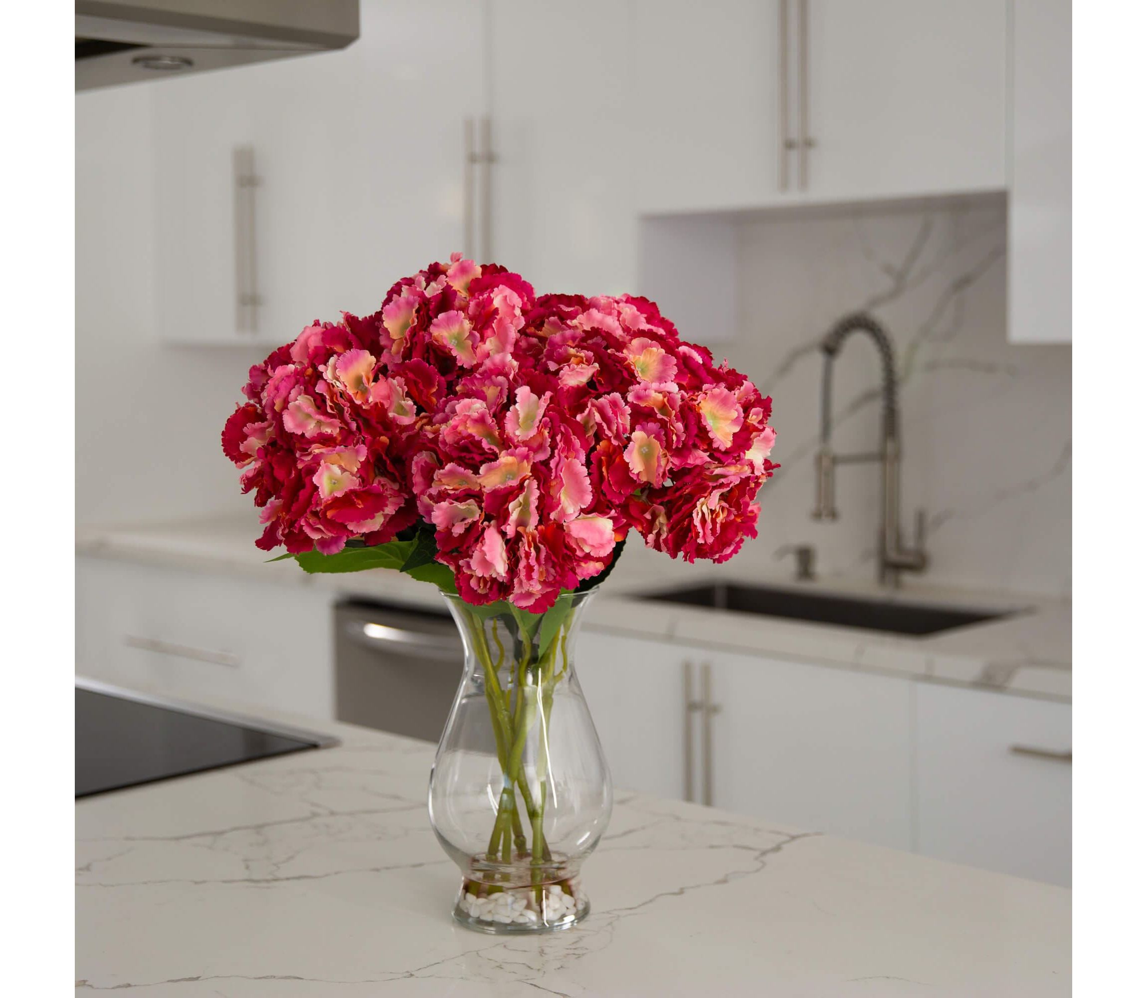 20-Inch  Artificial Hydrangea Arrangement in Glass Vase