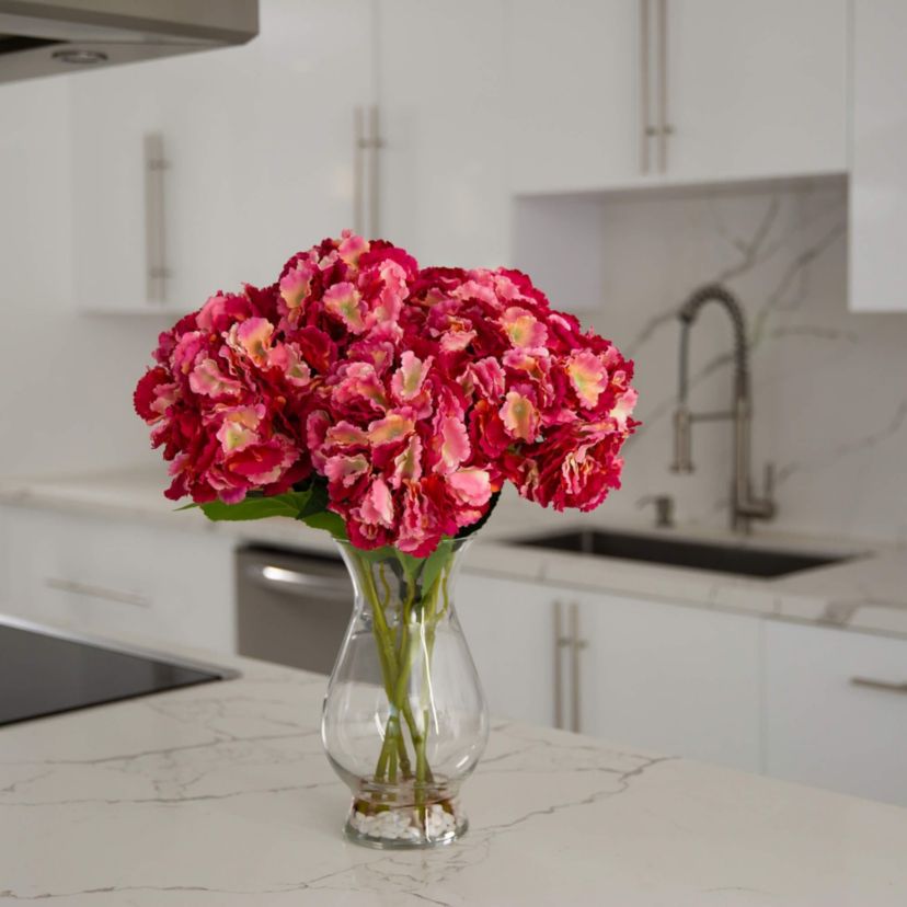 20-Inch  Artificial Hydrangea Arrangement in Glass Vase