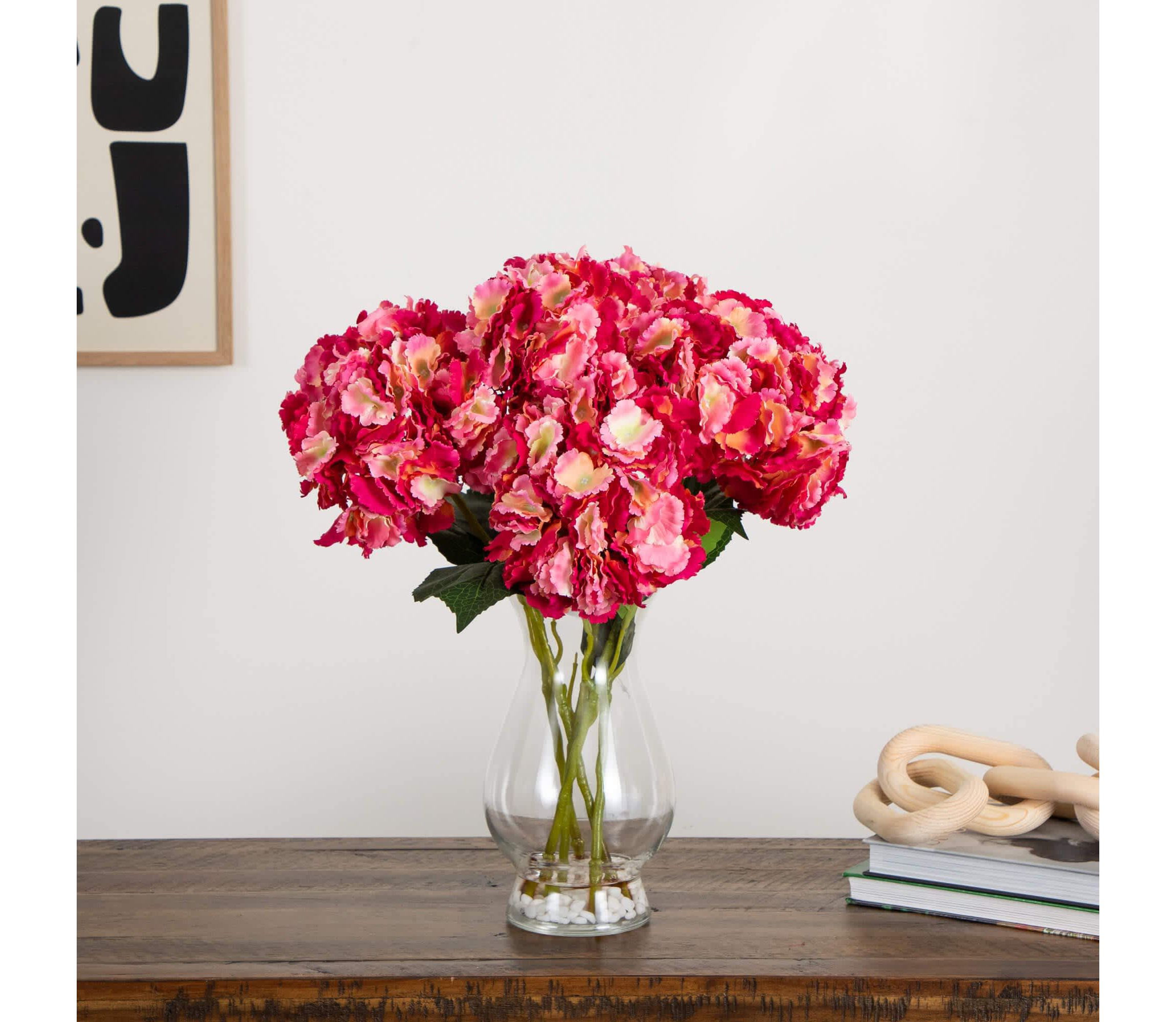 20-Inch  Artificial Hydrangea Arrangement in Glass Vase