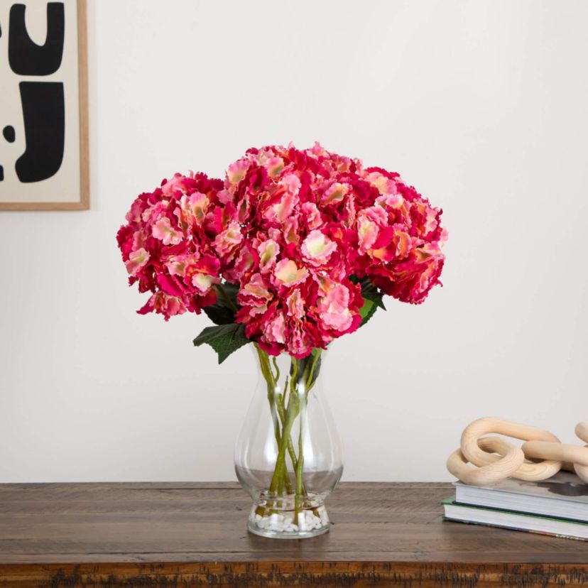 20-Inch  Artificial Hydrangea Arrangement in Glass Vase