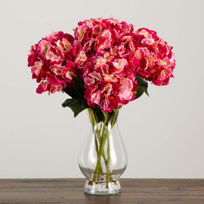 20-Inch  Artificial Hydrangea Arrangement in Glass Vase