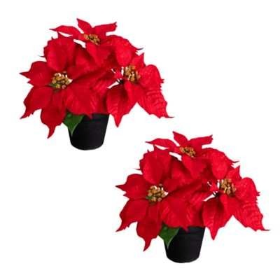 Nearly Natural 9-Inch Artificial Poinsettia Plant - Set of 2, Red
