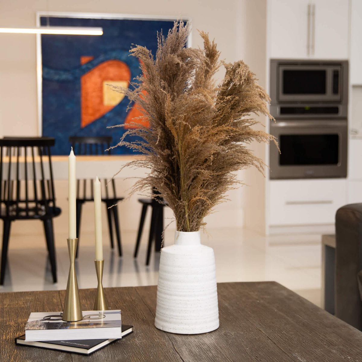 30-Inch  Dried Natural Pampas Arrangement in Ceramic Vase