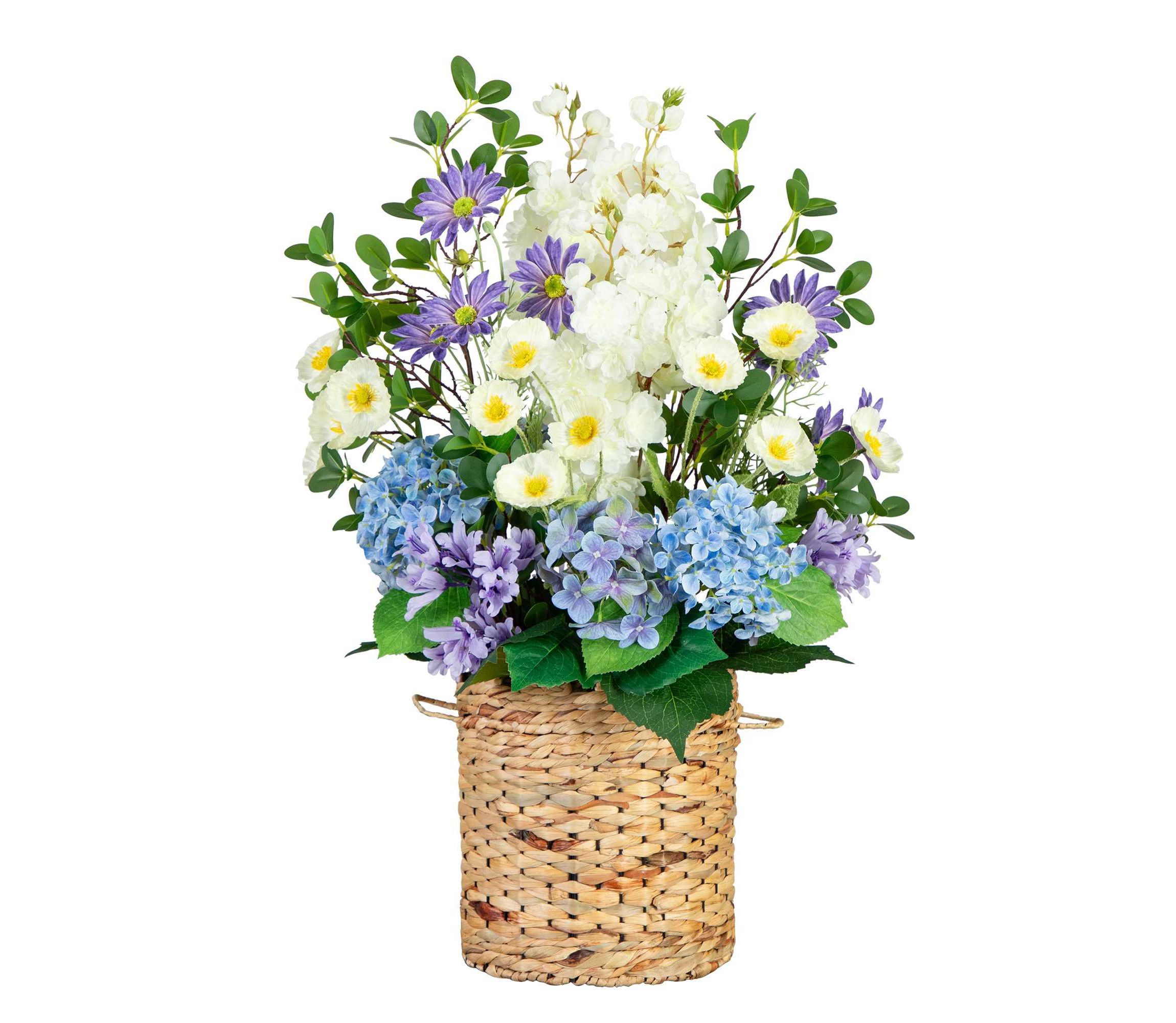 31-Inch Artificial Mixed Flower and Hydrangea Arrangement in Hyacinth Weave Basket