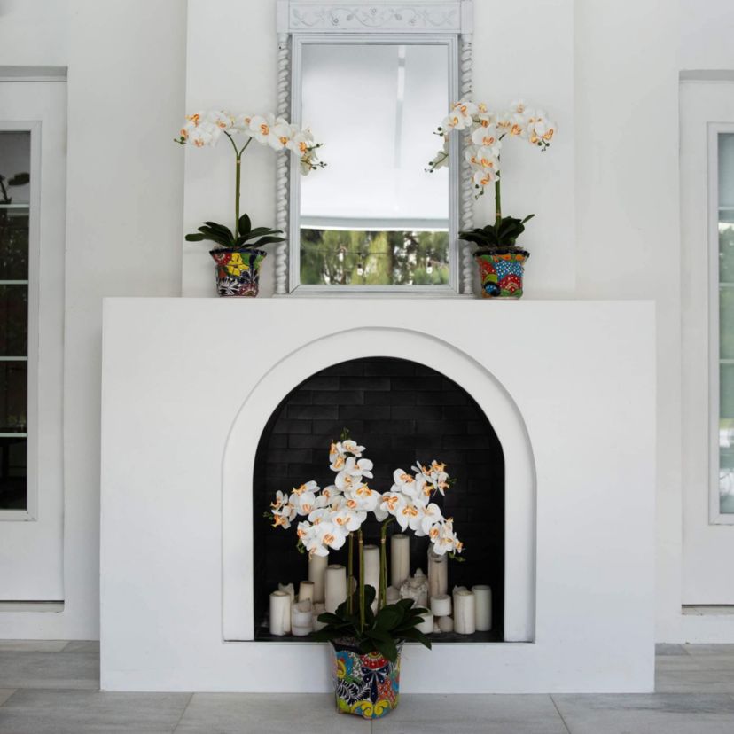 26-Inch  Artificial Double Orchid Arrangement in Handmade Mexican Talavera Ceramic Planter