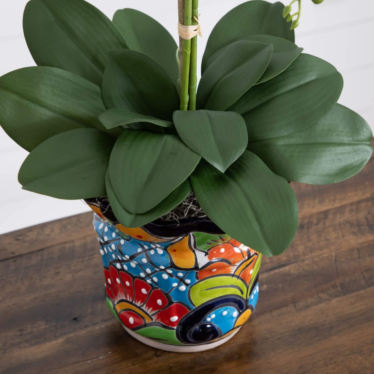 27-Inch  Artificial Triple Orchid Arrangement in Handmade Mexican Talavera Ceramic Planter