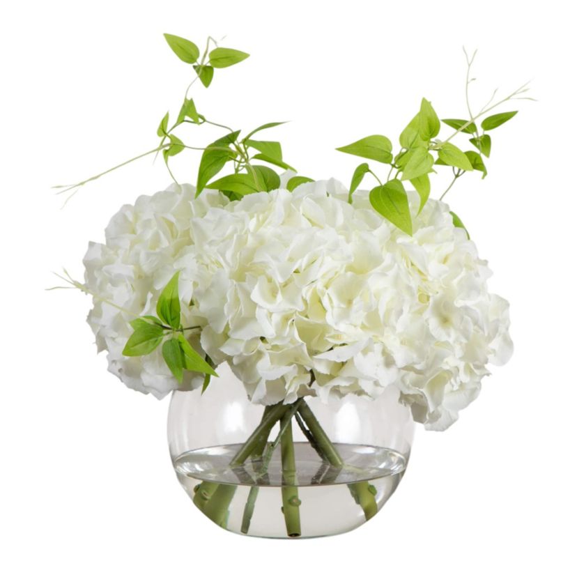 Wedding Collection 18-Inch Artificial Hydrangea Arrangement in Glass Vase