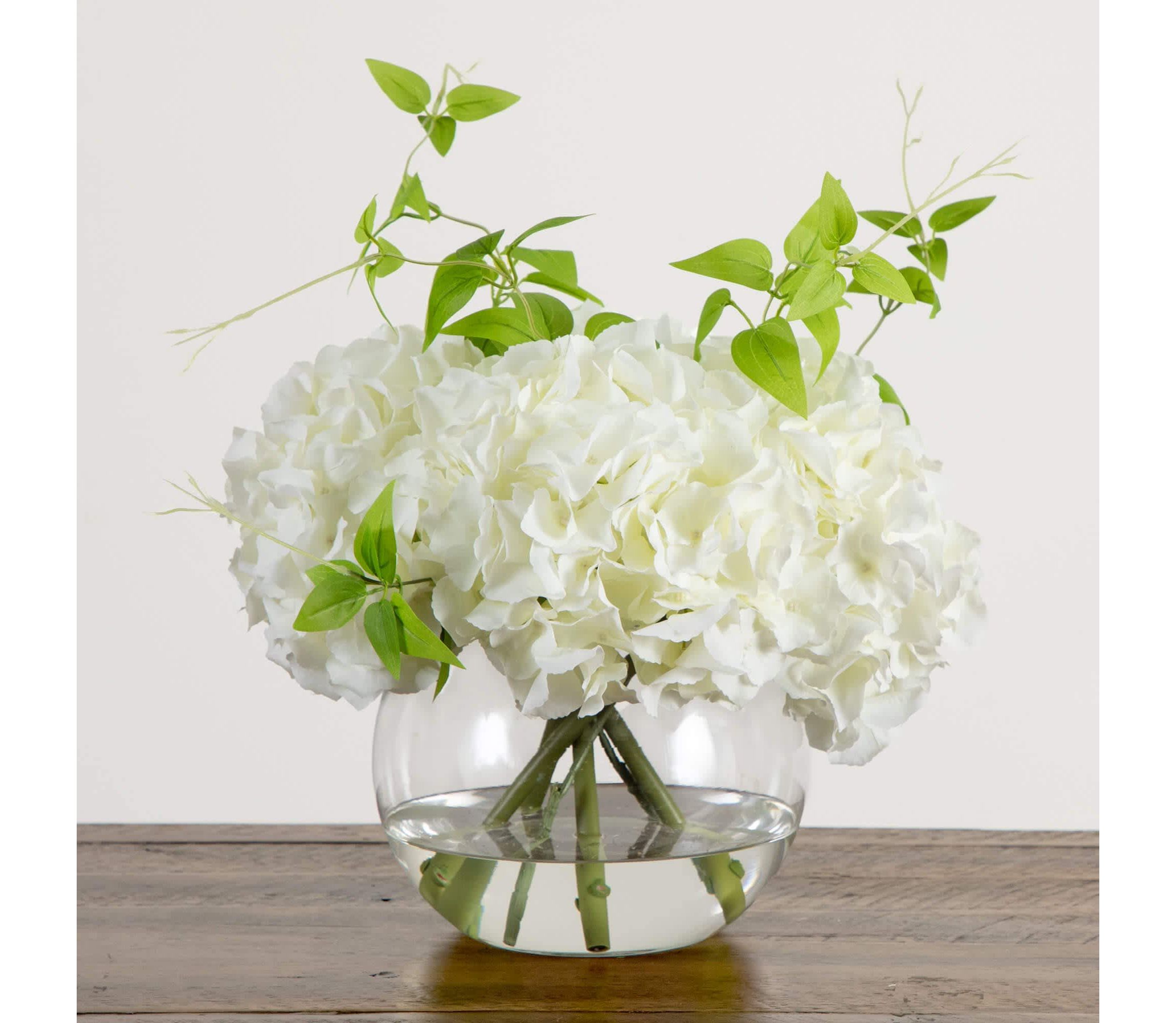 Wedding Collection 18-Inch Artificial Hydrangea Arrangement in Glass Vase