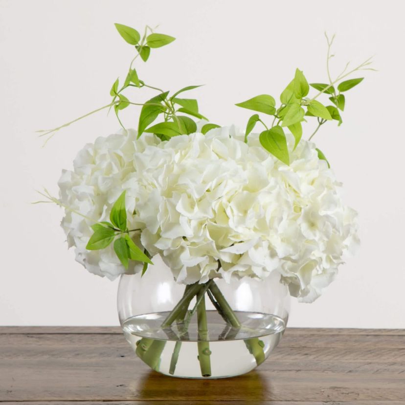 Wedding Collection 18-Inch Artificial Hydrangea Arrangement in Glass Vase