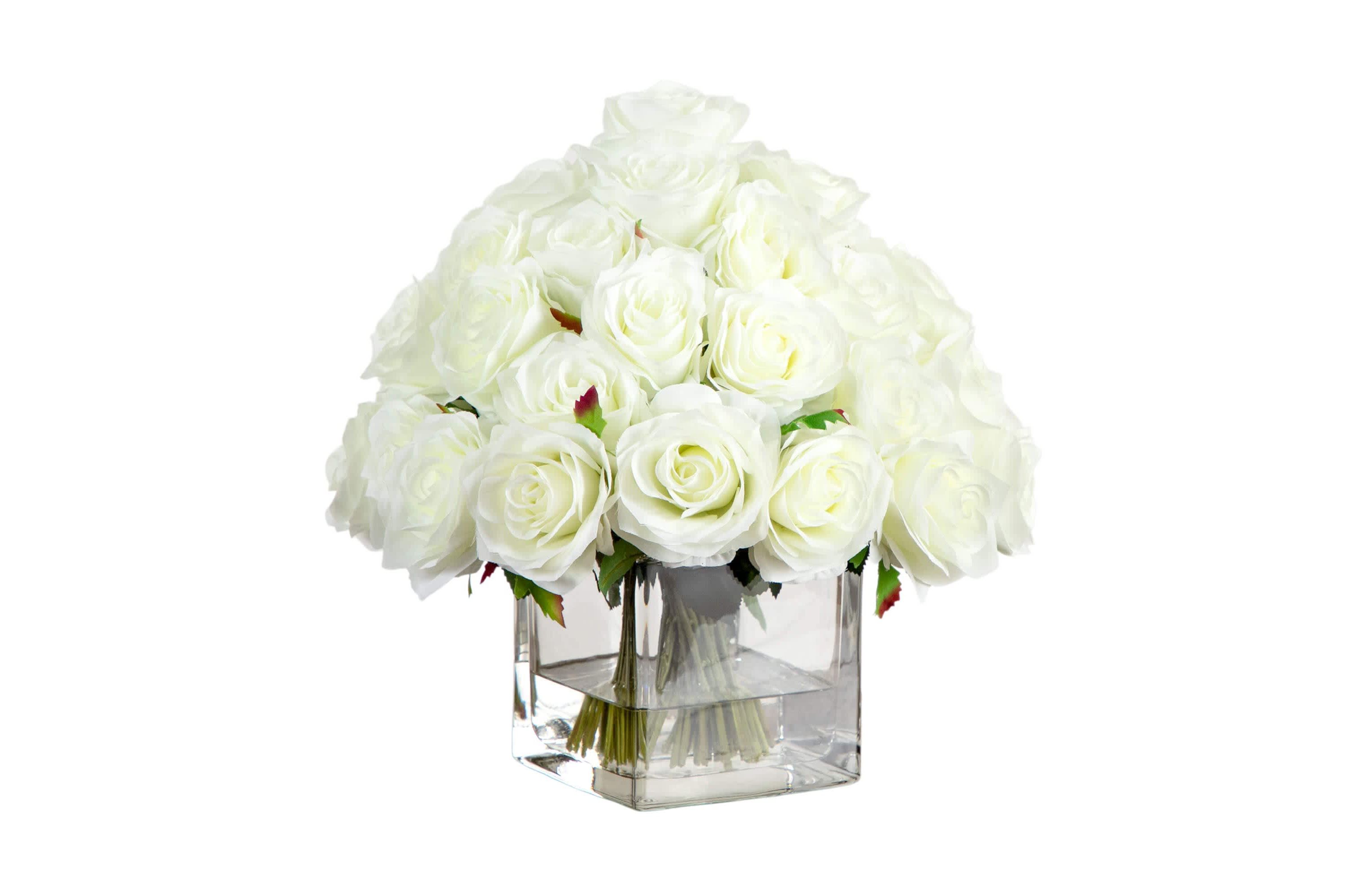 Wedding Collection 13-Inch Artificial Rose Arrangement in Glass Vase