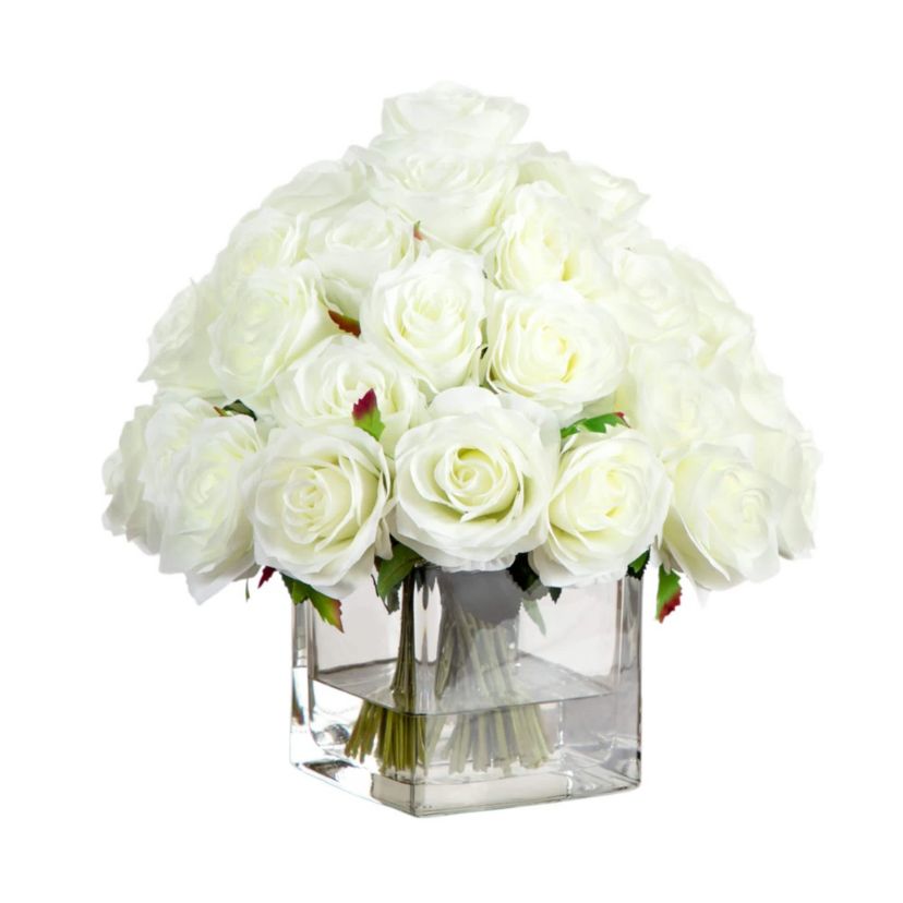 Wedding Collection 13-Inch Artificial Rose Arrangement in Glass Vase