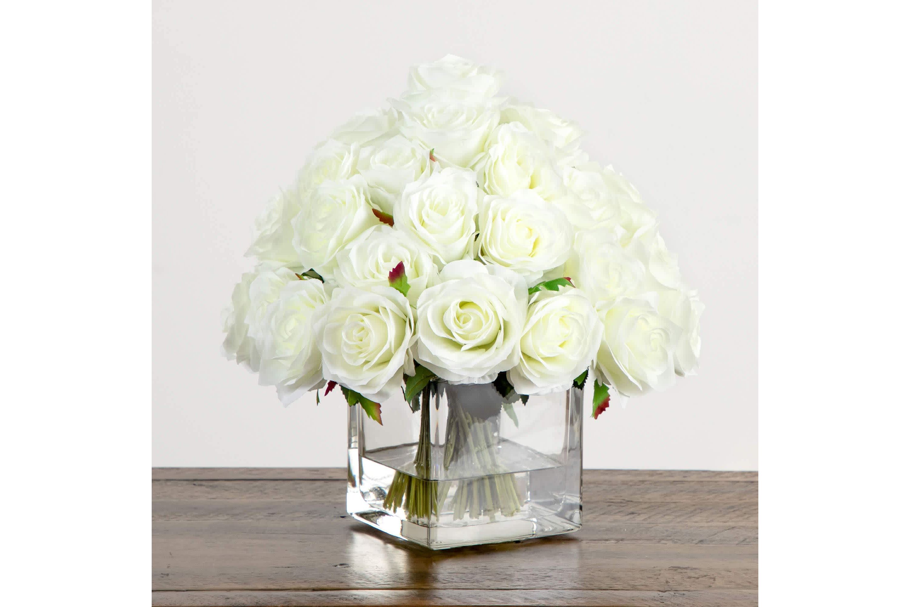 Wedding Collection 13-Inch Artificial Rose Arrangement in Glass Vase