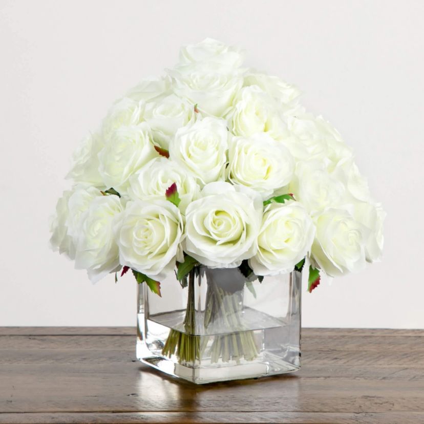 Wedding Collection 13-Inch Artificial Rose Arrangement in Glass Vase