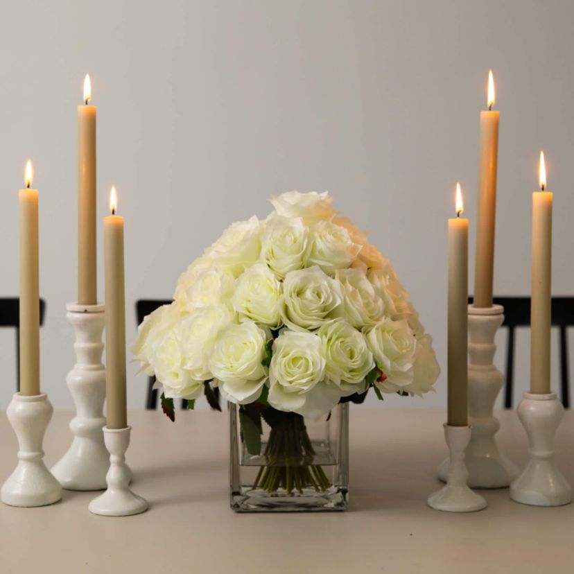 Wedding Collection 13-Inch Artificial Rose Arrangement in Glass Vase