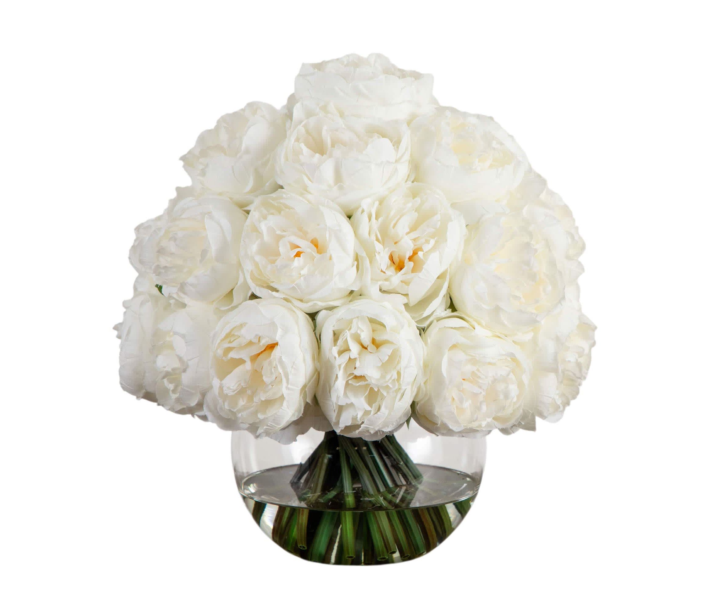 Wedding Collection 15-Inch Artificial Peony Arrangement in Glass Vase