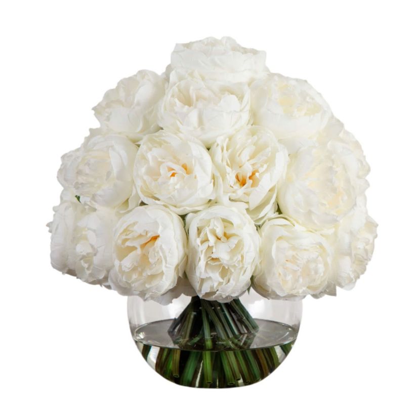Wedding Collection 15-Inch Artificial Peony Arrangement in Glass Vase