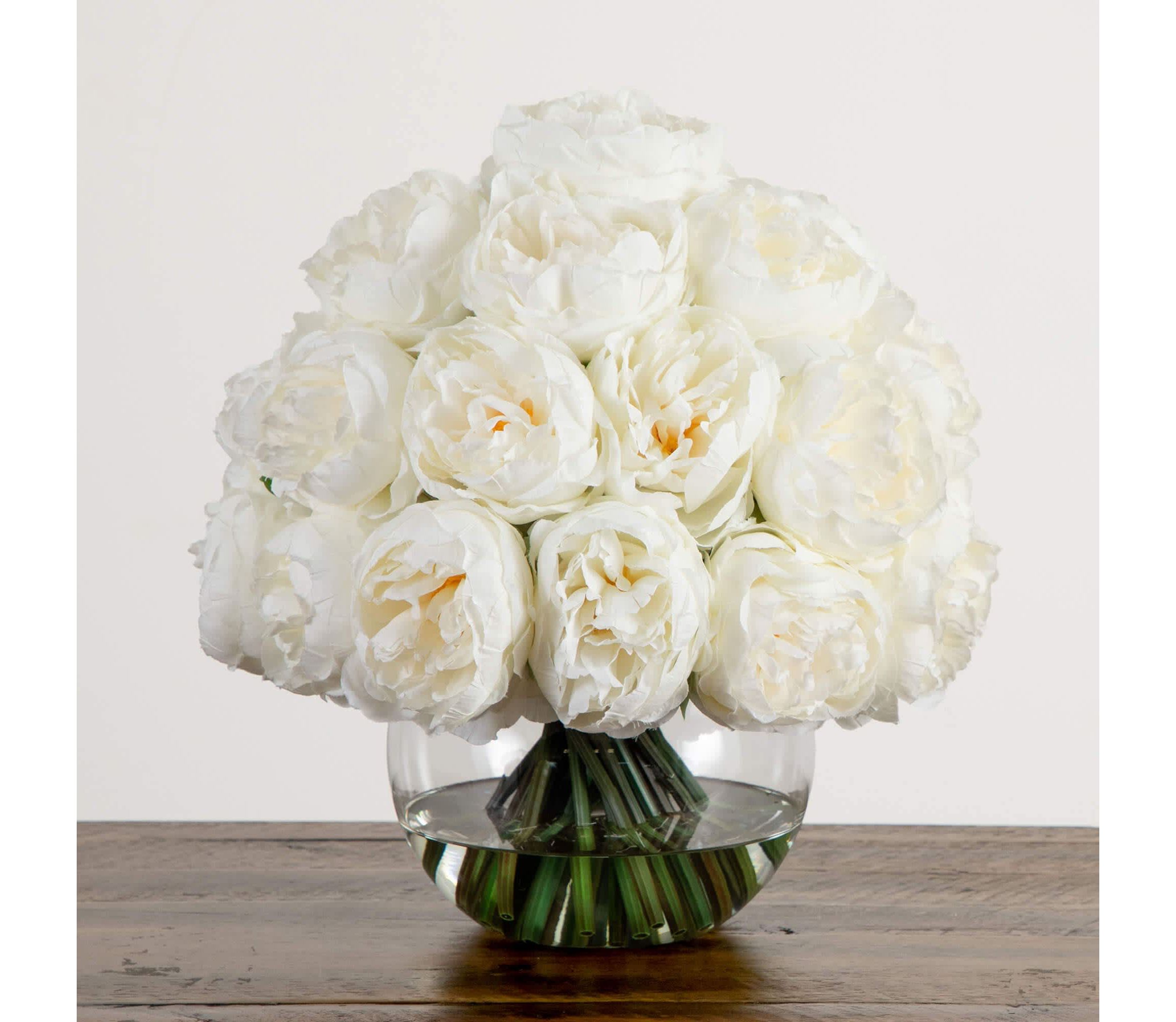 Wedding Collection 15-Inch Artificial Peony Arrangement in Glass Vase