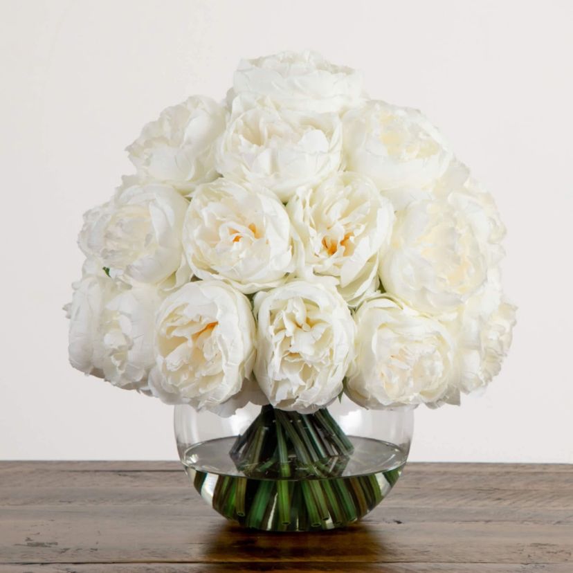 Wedding Collection 15-Inch Artificial Peony Arrangement in Glass Vase