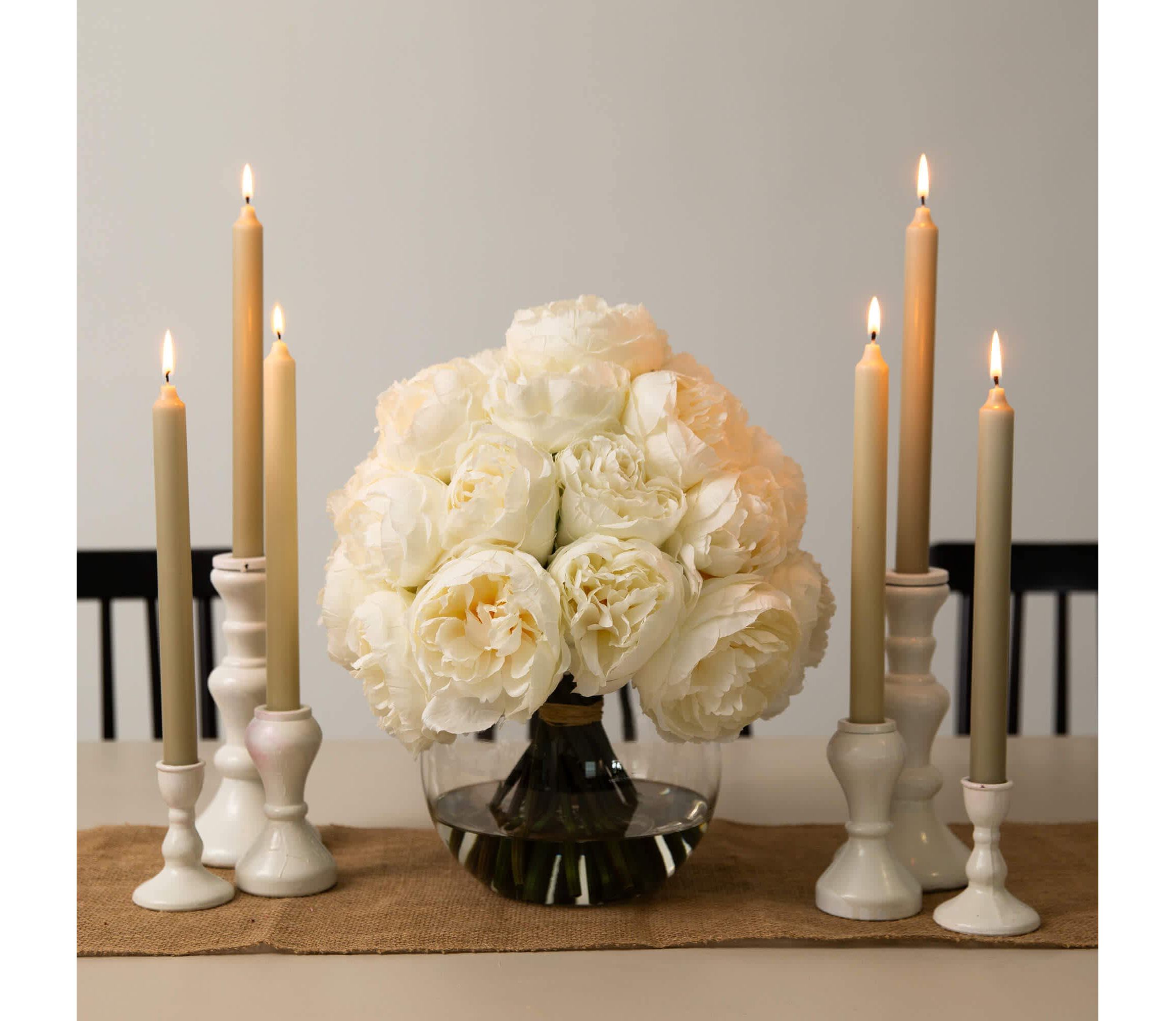 Wedding Collection 15-Inch Artificial Peony Arrangement in Glass Vase
