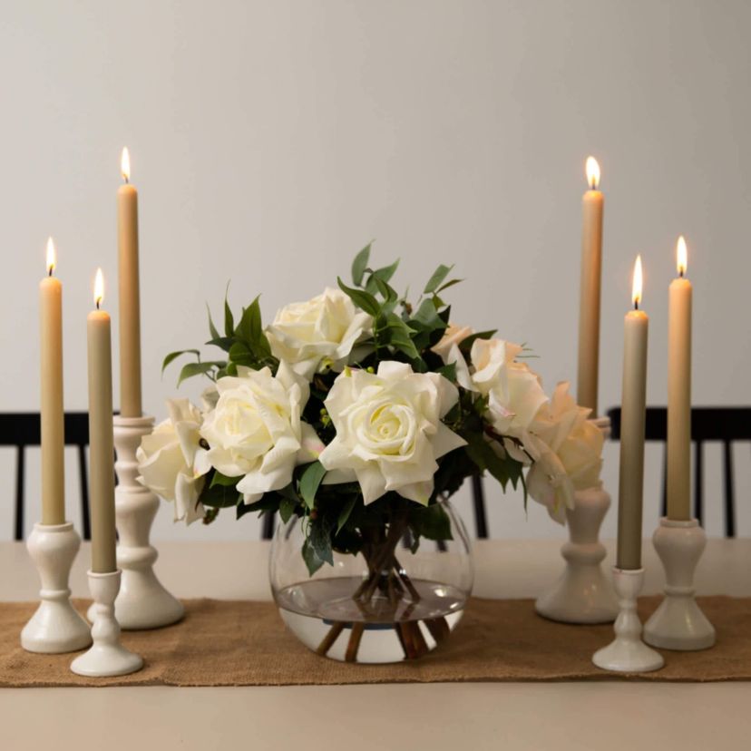 Wedding Collection 16-Inch Artificial Roses and Mixed Greens Arrangement in Glass Vase