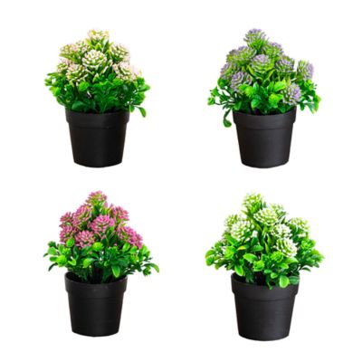 Nearly Natural 7.5-Inch Artificial Mixed Flowering Plant in Black Pot - Set of 4