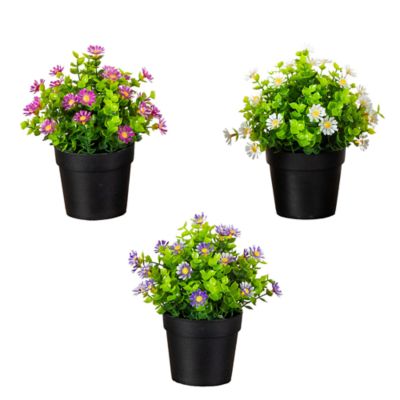 Nearly Natural 7-Inch Artificial Daisy Plant in Black Pot - Set of 3