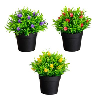 Nearly Natural 6-Inch Artificial Mini Flowering Plant in Black Pot - Set of 3