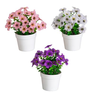 Nearly Natural 7-Inch Artificial Spring Daisy in White Pot - Set of 3