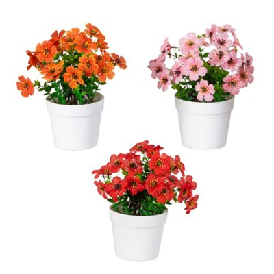 Nearly Natural 7-Inch Artificial Spring Daisy in White Pot - Set of 3