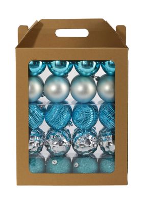 Nearly Natural Holiday Shatterproof, 40 Count Christmas Tree Ornament Box Set with Re-Useable Box -  7601559D1000BL