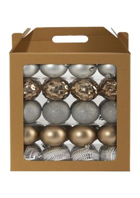 Nearly Natural Holiday Shatterproof, 40 Count Christmas Tree Ornament Box Set with Reusable Box, Silver
