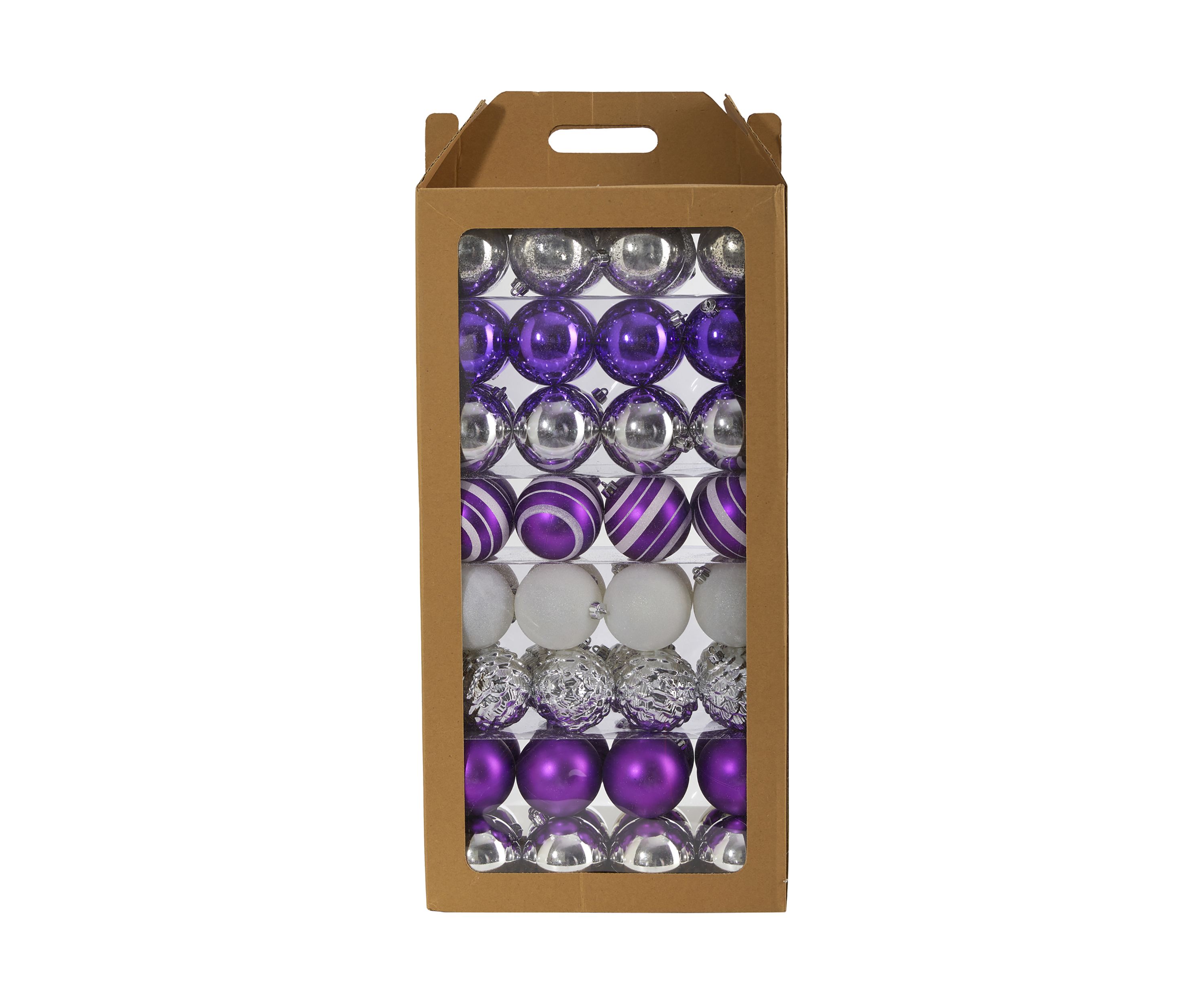Holiday Shatterproof, 64 Count Christmas Tree Ornament Set with Reusable Box 