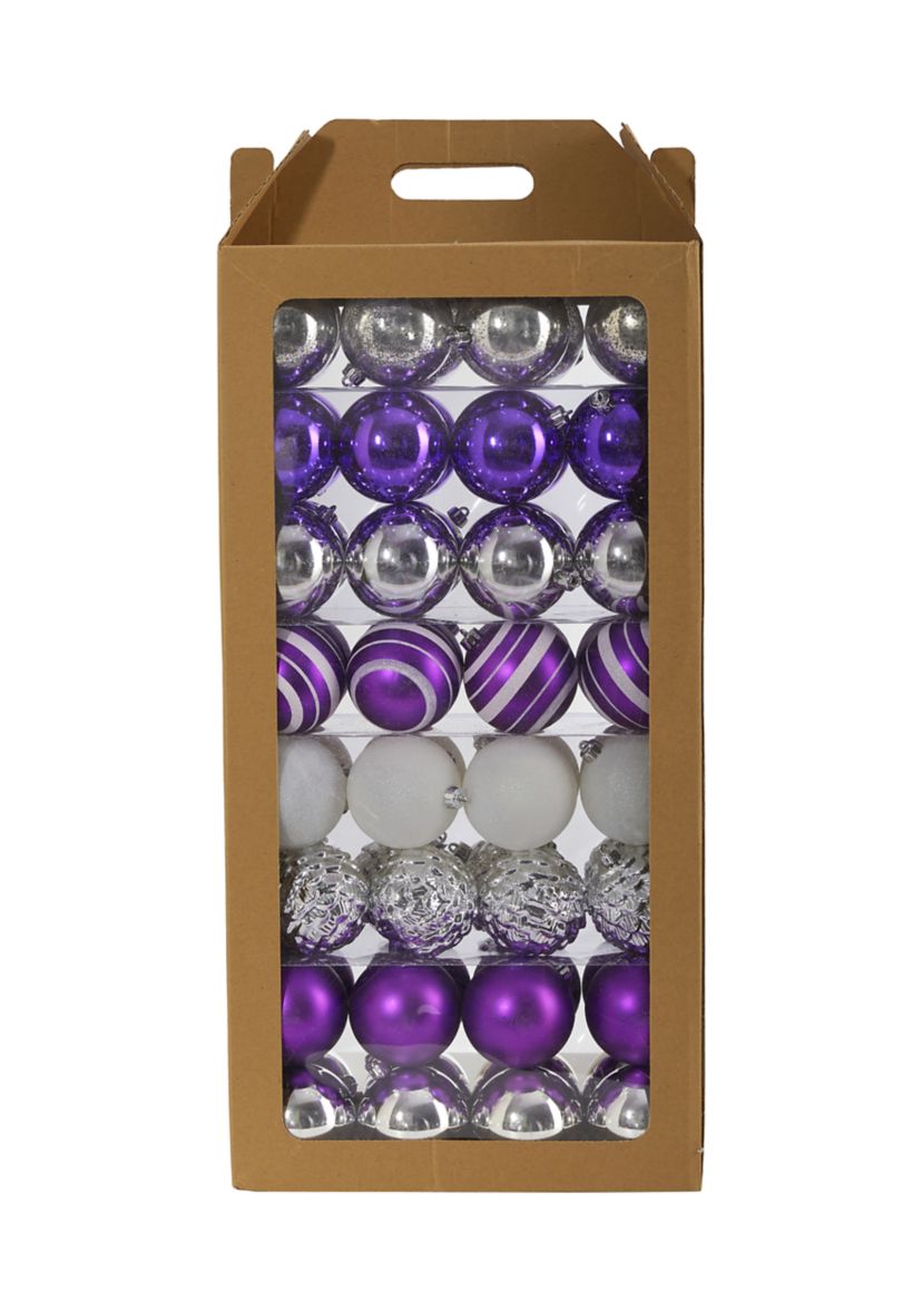 Holiday Shatterproof, 64 Count Christmas Tree Ornament Set with Reusable Box 