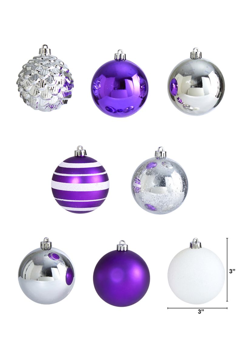 Holiday Shatterproof, 64 Count Christmas Tree Ornament Set with Reusable Box 