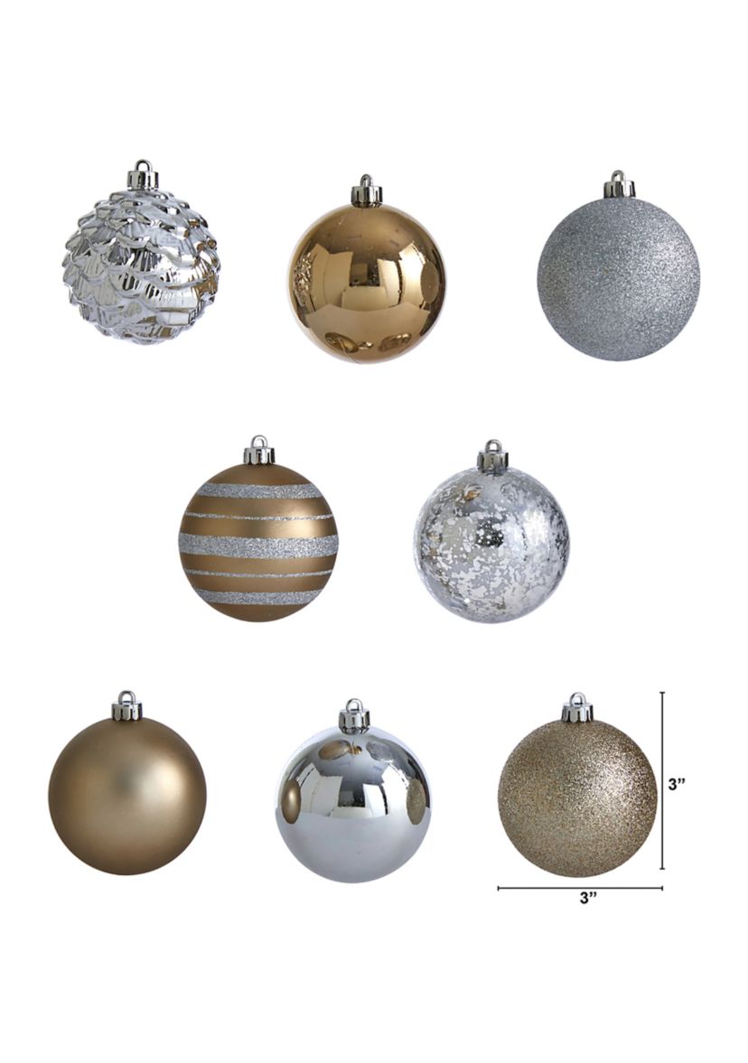Holiday Shatterproof, 64 Count Christmas Tree Ornament Set with Reusable Box