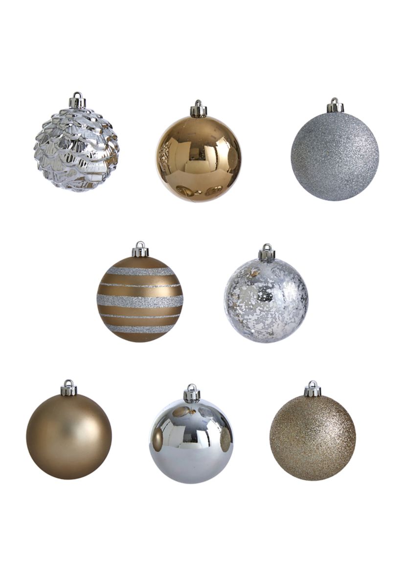 Holiday Shatterproof, 64 Count Christmas Tree Ornament Set with Reusable Box