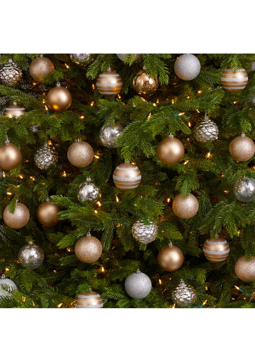Holiday Shatterproof, 64 Count Christmas Tree Ornament Set with Reusable Box
