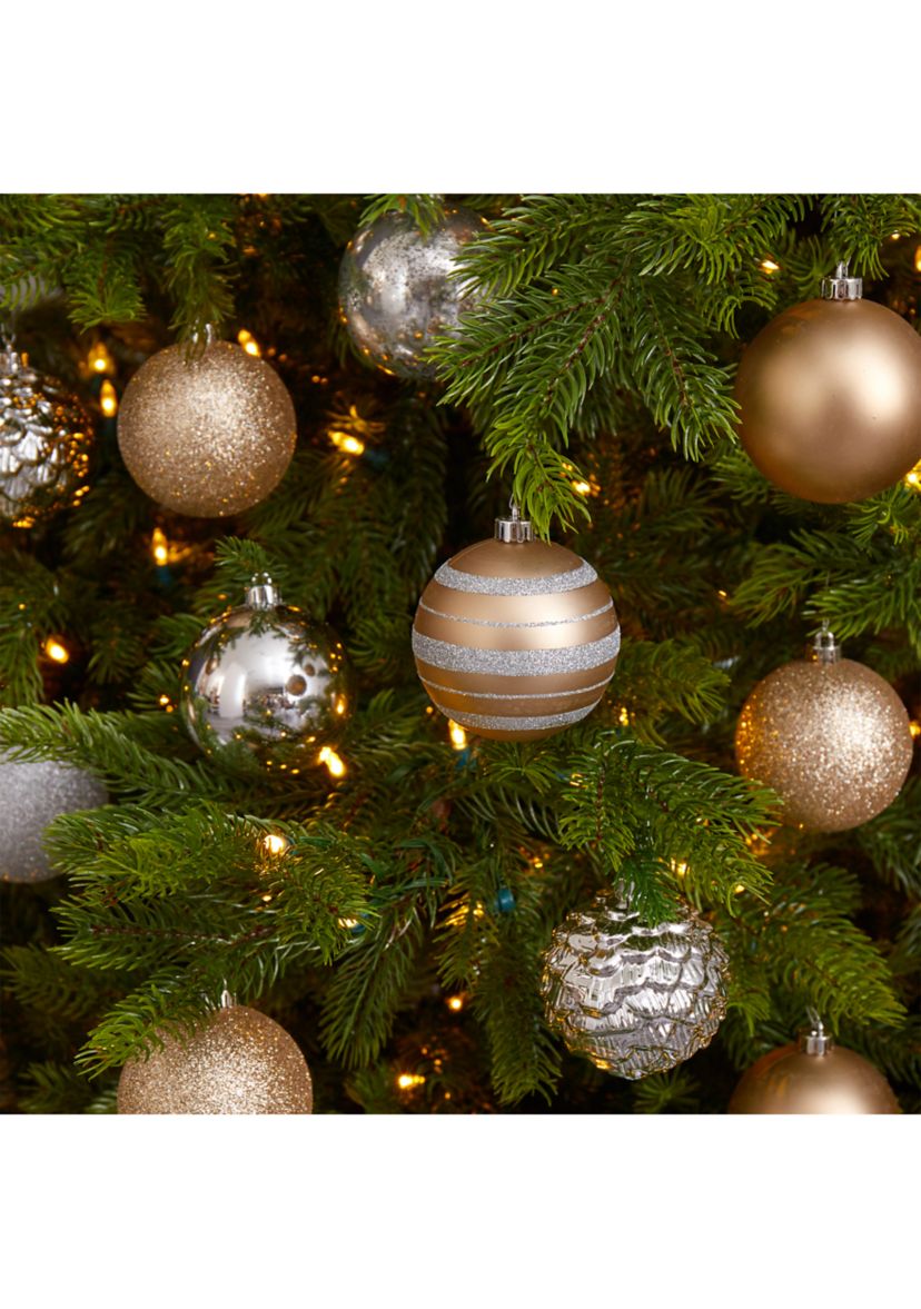 Holiday Shatterproof, 64 Count Christmas Tree Ornament Set with Reusable Box