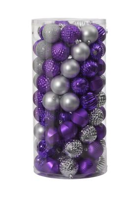 Nearly Natural Holiday Shatterproof, 101 Count Christmas Tree Ornament Set with Reusable Tube, Silver